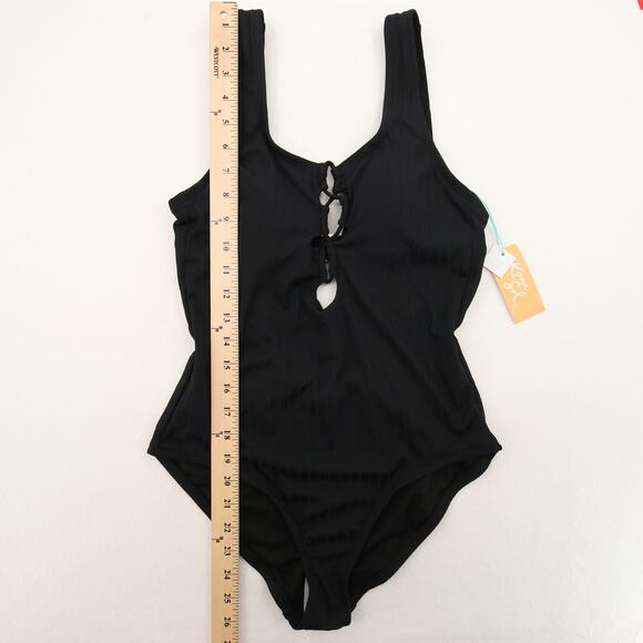 Kona Sol One Piece Swimsuit Black Ribbed Scoop Neck Lace Up Size Small NWT - Picture 5 of 14